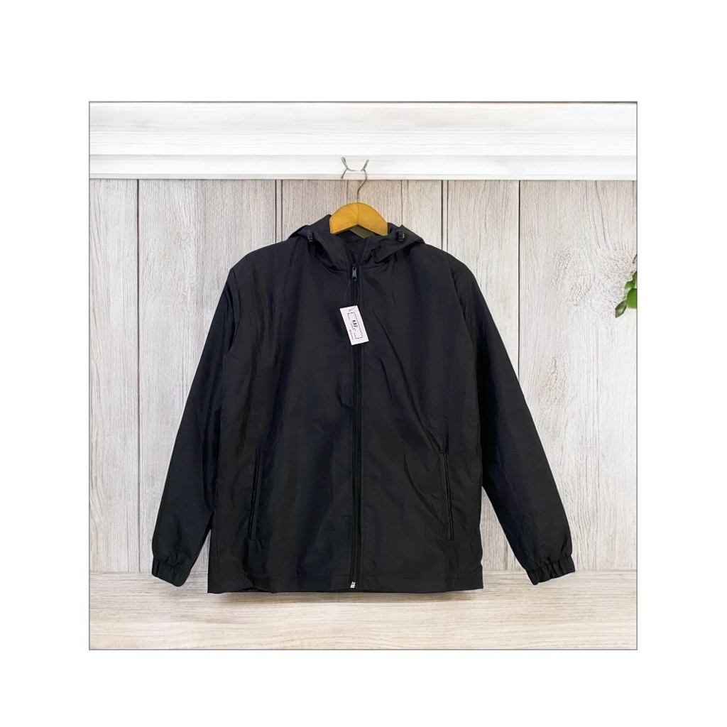 KAF DIMAS JAKET PARASUT PRIA WANITA JAKET PARASUT POLOS HITAM SIZE M