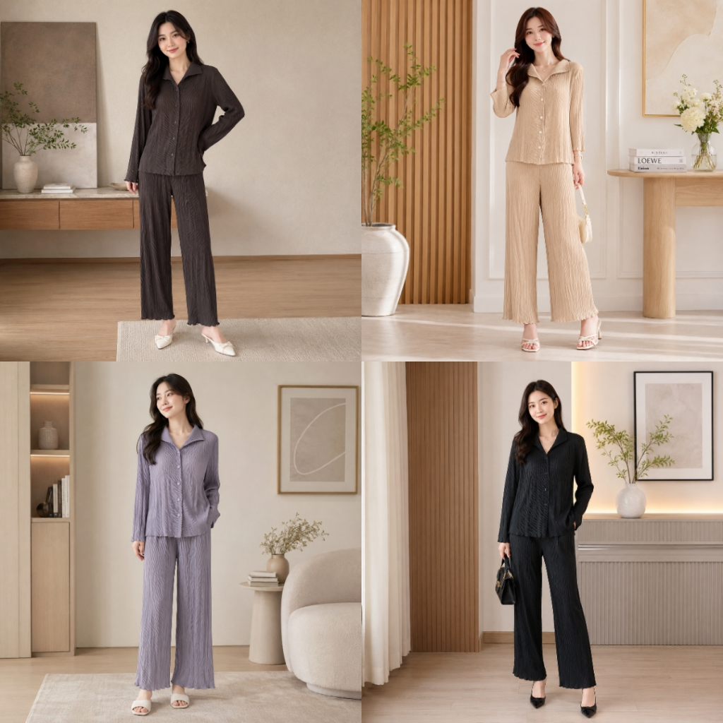 (KODE 281) SETELAN PLISKET PREMIUM WANITA | setelan Blouse & Celana Plisket Premium | SETELAN ATASAN