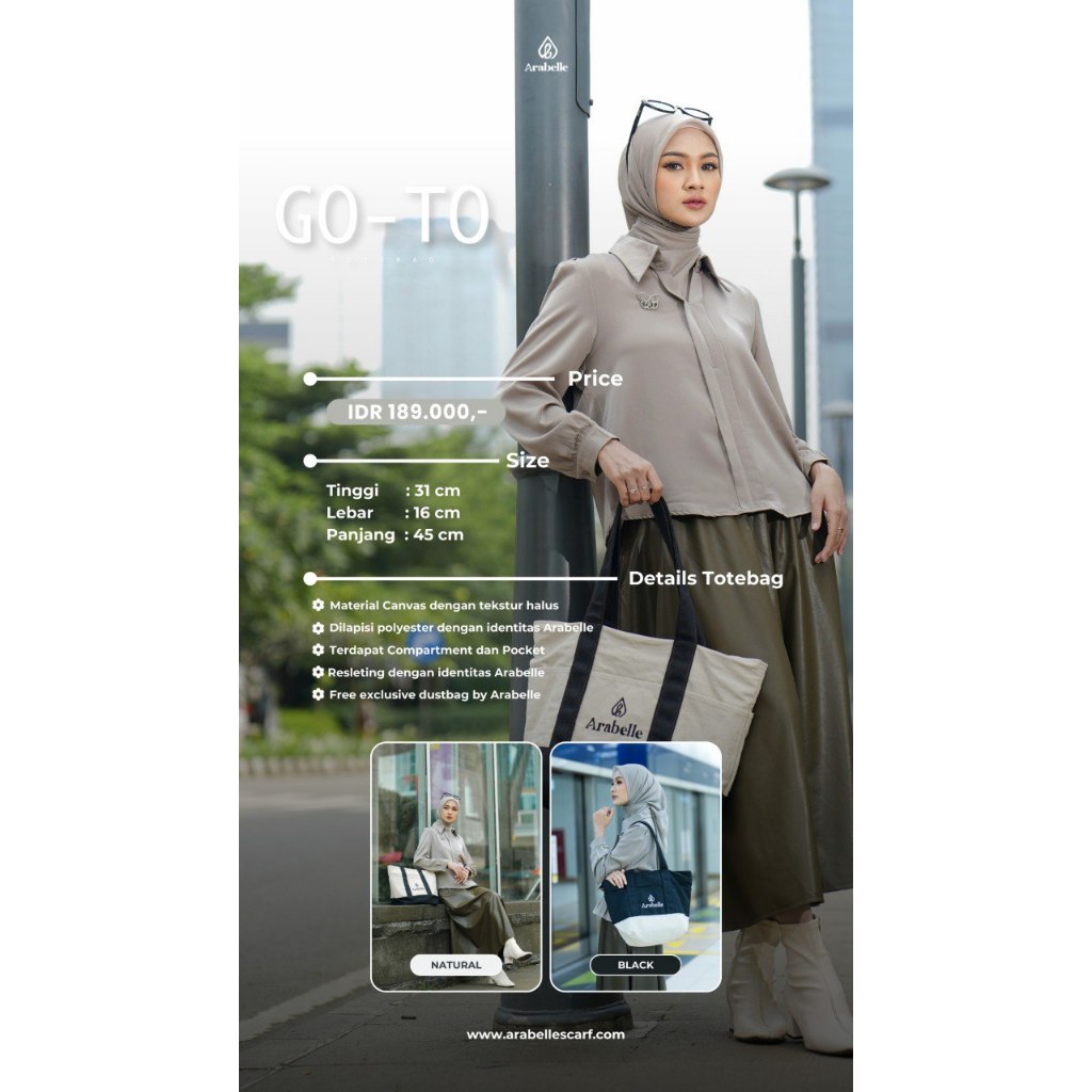 Arabelle Scarf Official/Go To Totebag/Tas Wanita Terbaru Arabelle