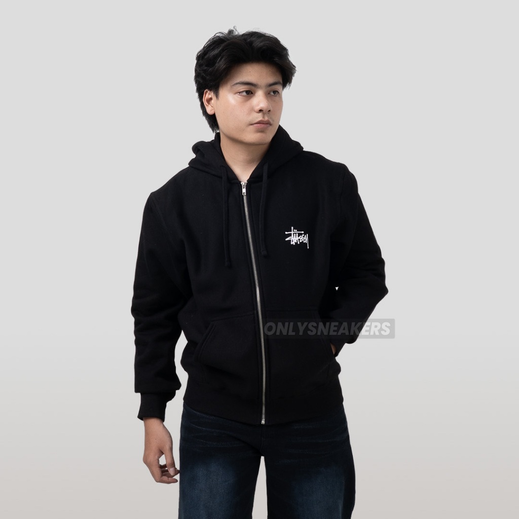 STUSSY BASIC STUSSY ZIP BLACK HOODIE
