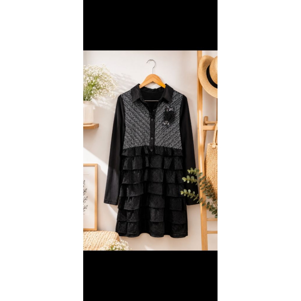 Mini Dress Wanita Hitam Putih