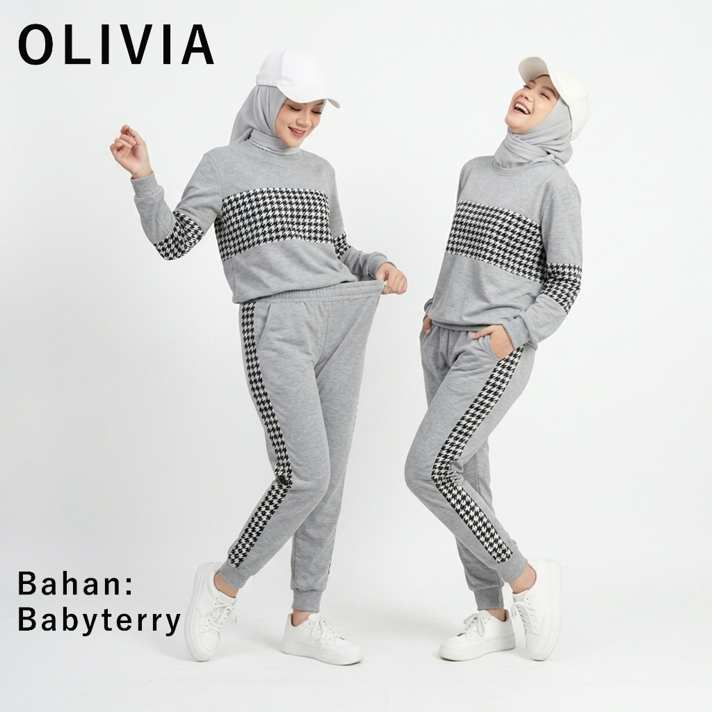 Set OLIVIA Setelan Baju Olahraga Training Senam Wanita Lengan Panjang Model Korea