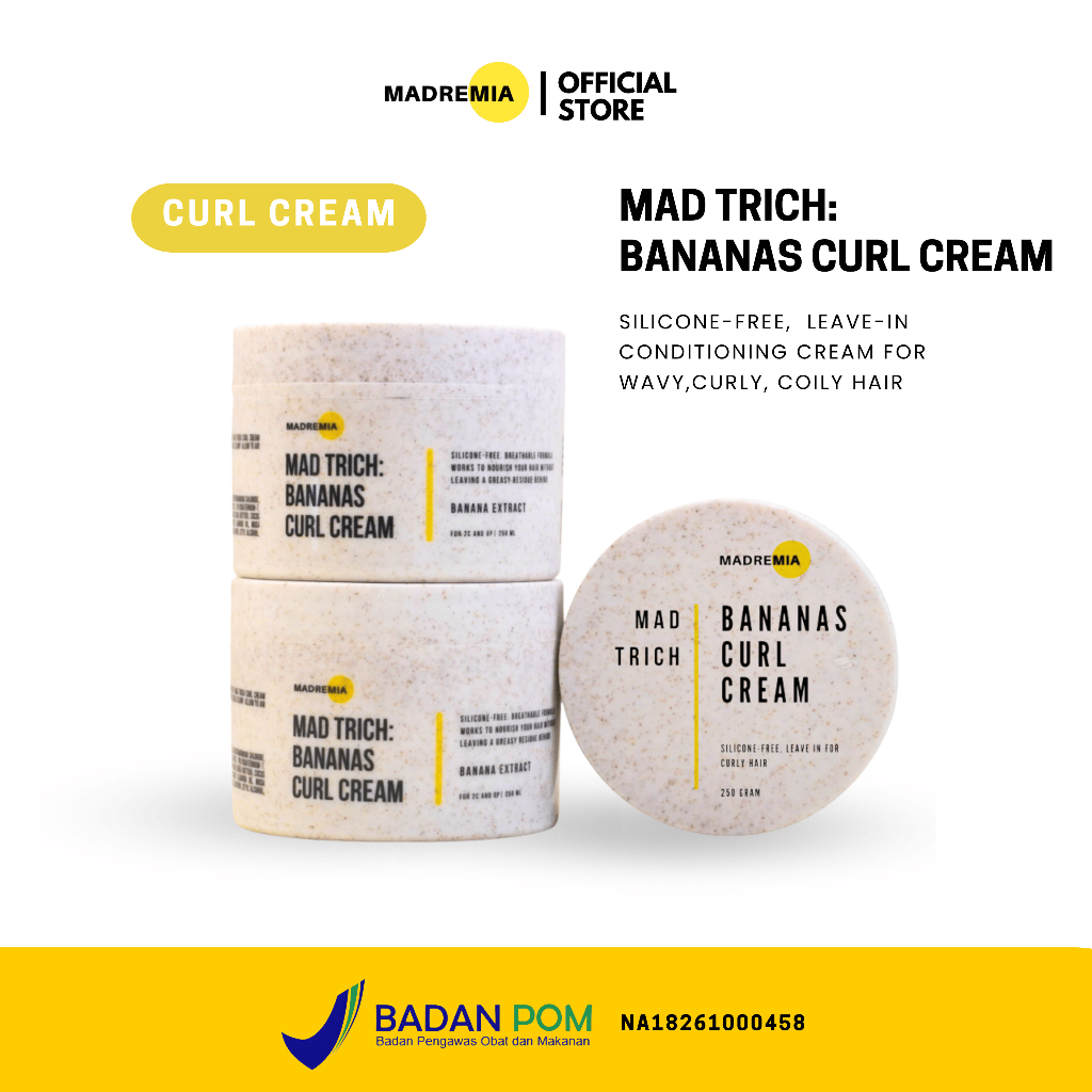 Madremia Mad Trich: Bananas Curl Cream - Leave in Conditioning Cream (Silicone-Free) untuk Rambut Ke