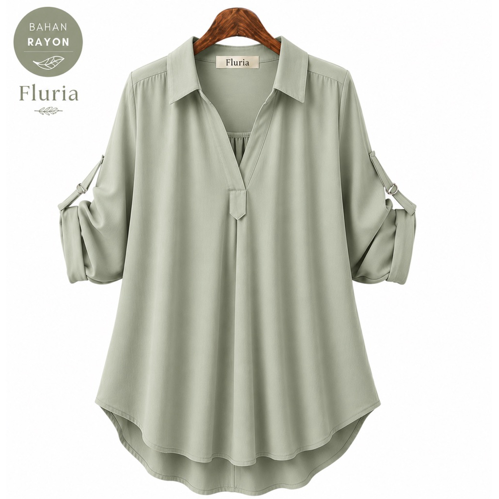 Blus Wanita Rayon Premium Korean Style Lengan Gulung Kerah Kemeja Casual Kekinian /     Atasan Wanit