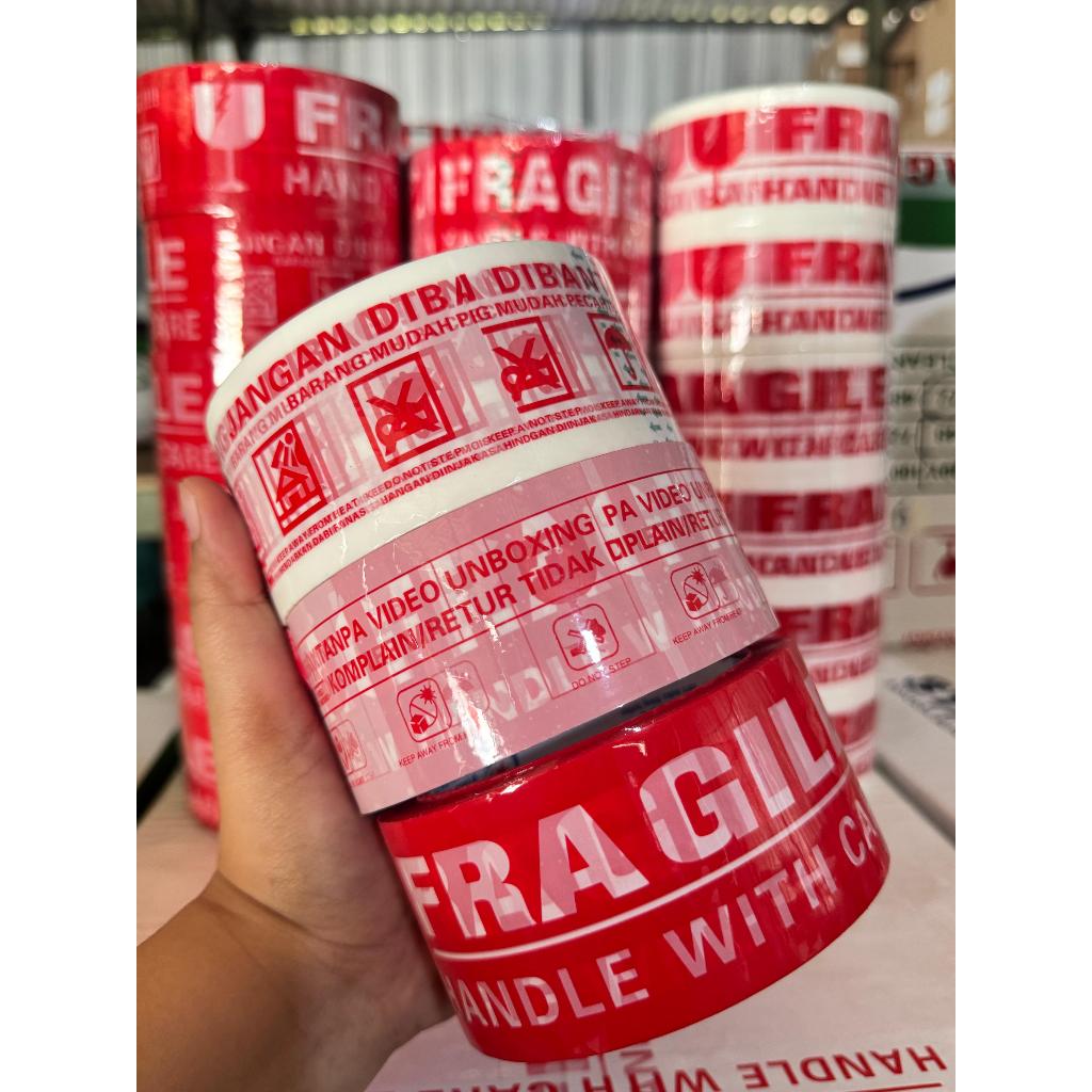 Lakban Fragile Per Pcs – Tape Fragile Shopee | Merah/Putih