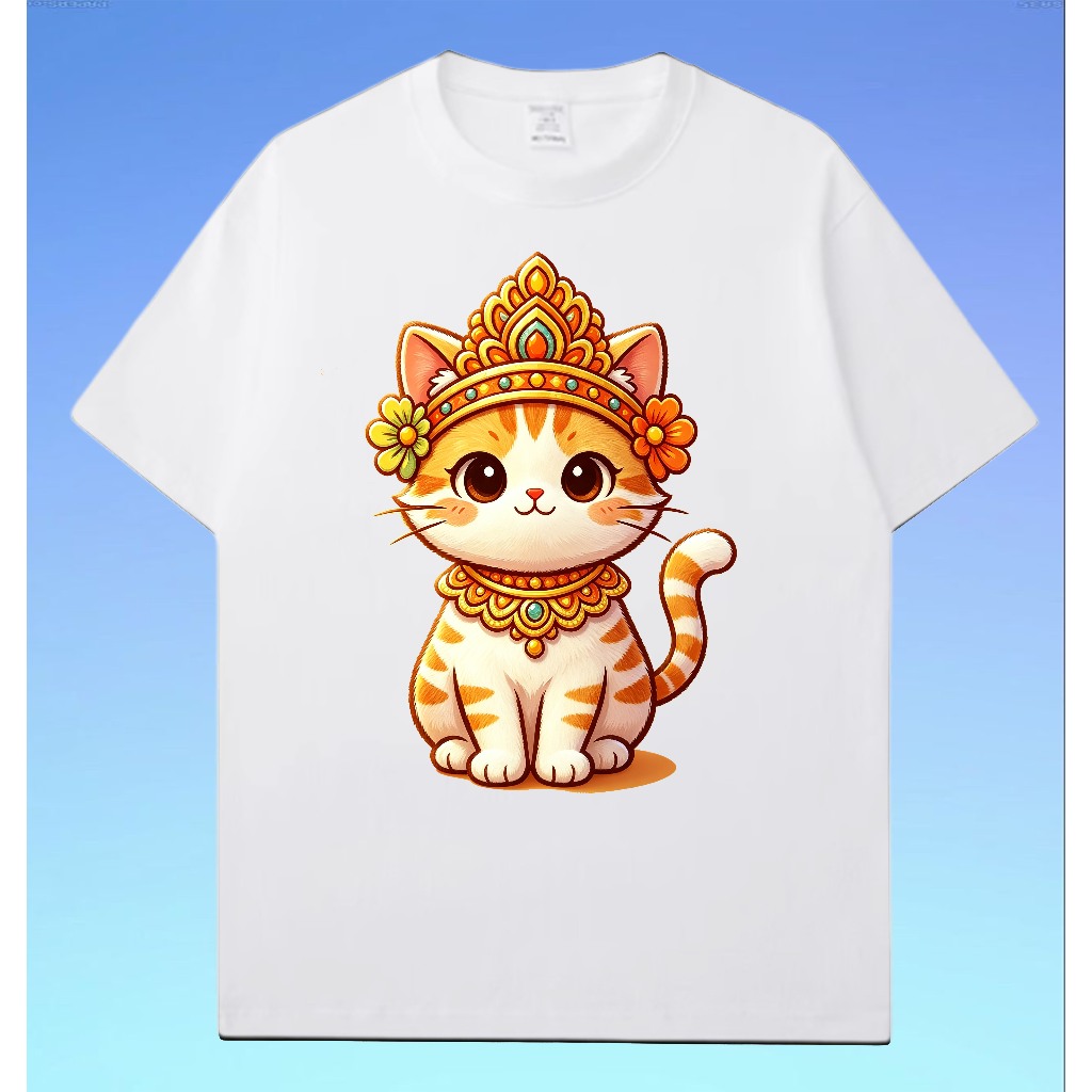 Kaos Wanita Oversize Kucing Oren Mahkota Bali Katun 2 Warna Hitam Putih