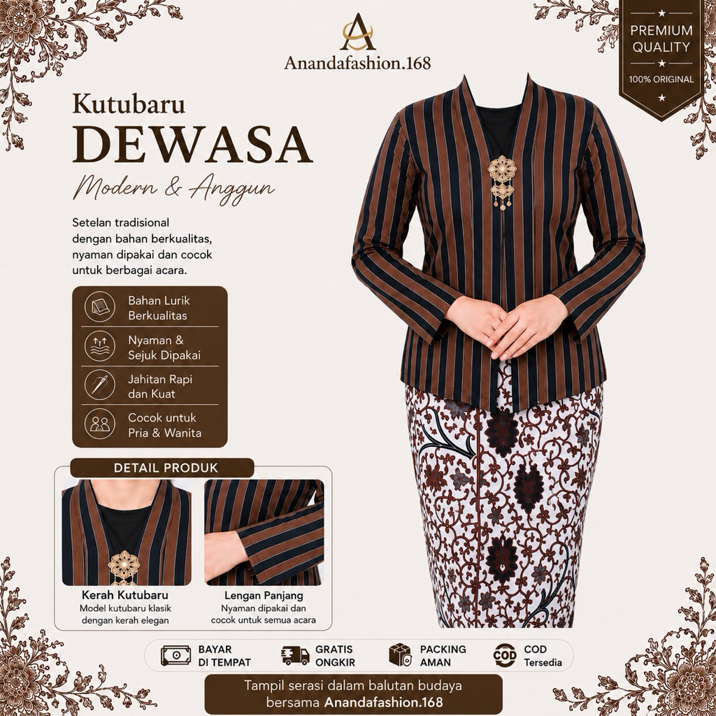 Ready Siap Kirim!!! Baju Adat Jawa Lurik Kutubaru Wanita Dewasa Oversize S-4L Jumbo Baju Lurik Wanit