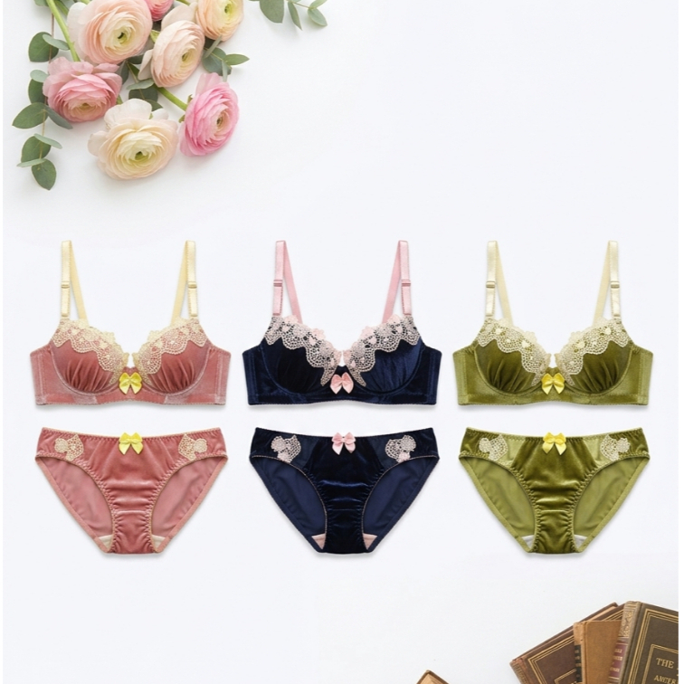 Bra Wanita BH Celana Dalam CD Kawat Velvet Premium Motif Brukat Bunga Lucu Rien Paolo 9102