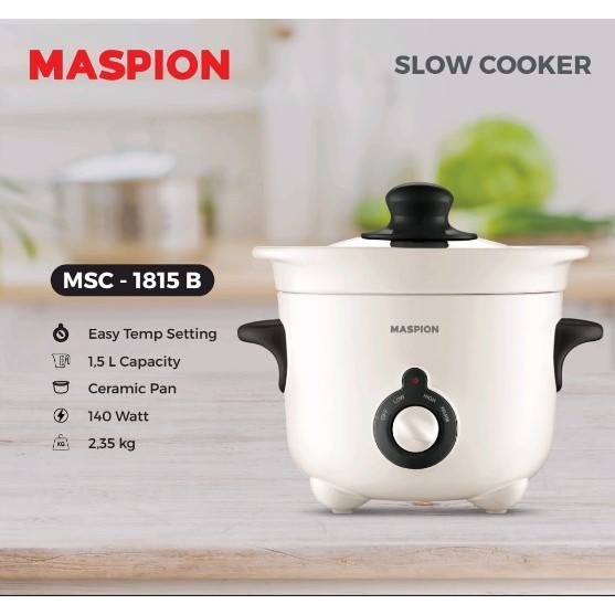 Slow Cookers Electric 1,5 Liter MASPION MSC-1815B Panci Keramik Electric Black MSC1815B