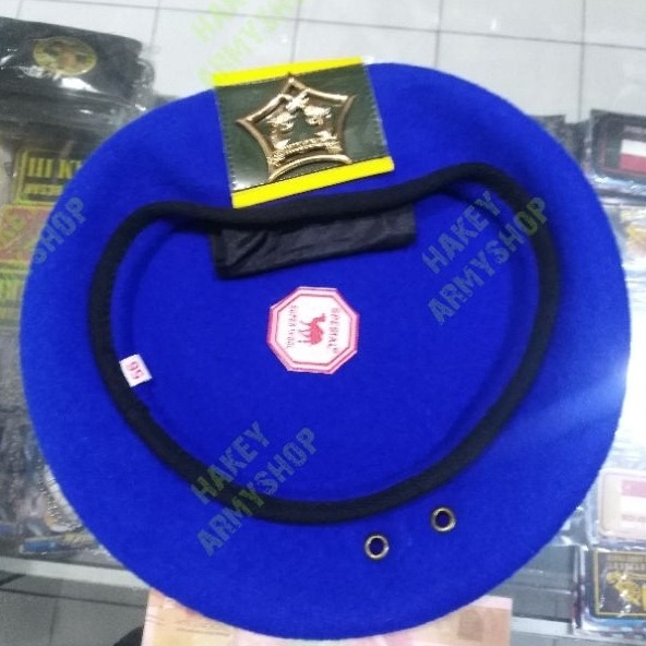 Baret biru polisi militer camel/baret biru pm pom/baret biru camel merah asli ori