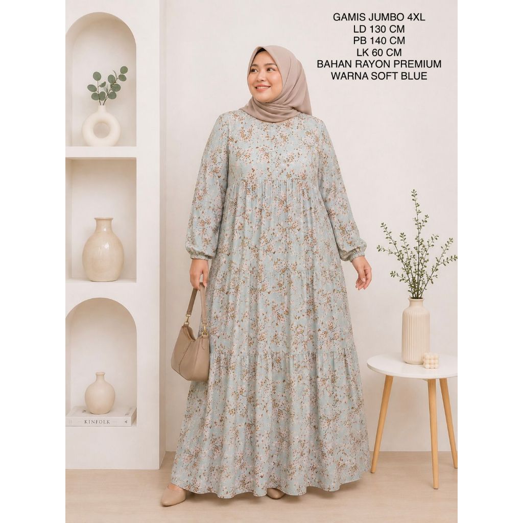Gamis Jumbo Ld 130 Cm Motif Bunga Kekinian - Bianca Dress