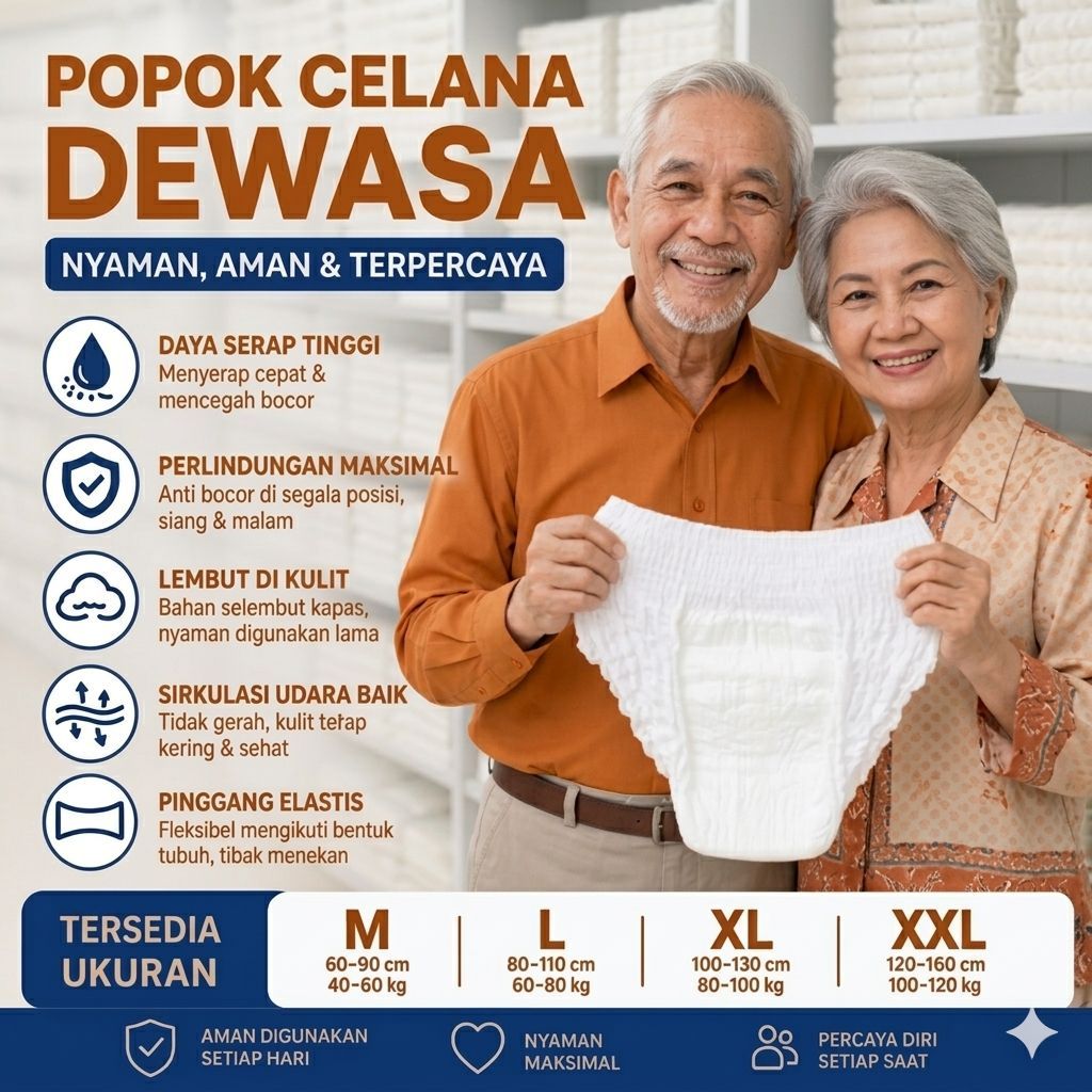 Popok Diapers Dewasa Isi 20 Pcs Popok Ibu Bersalin Lansia Type Celana M L XL XXL Kemasan Plastik Ben