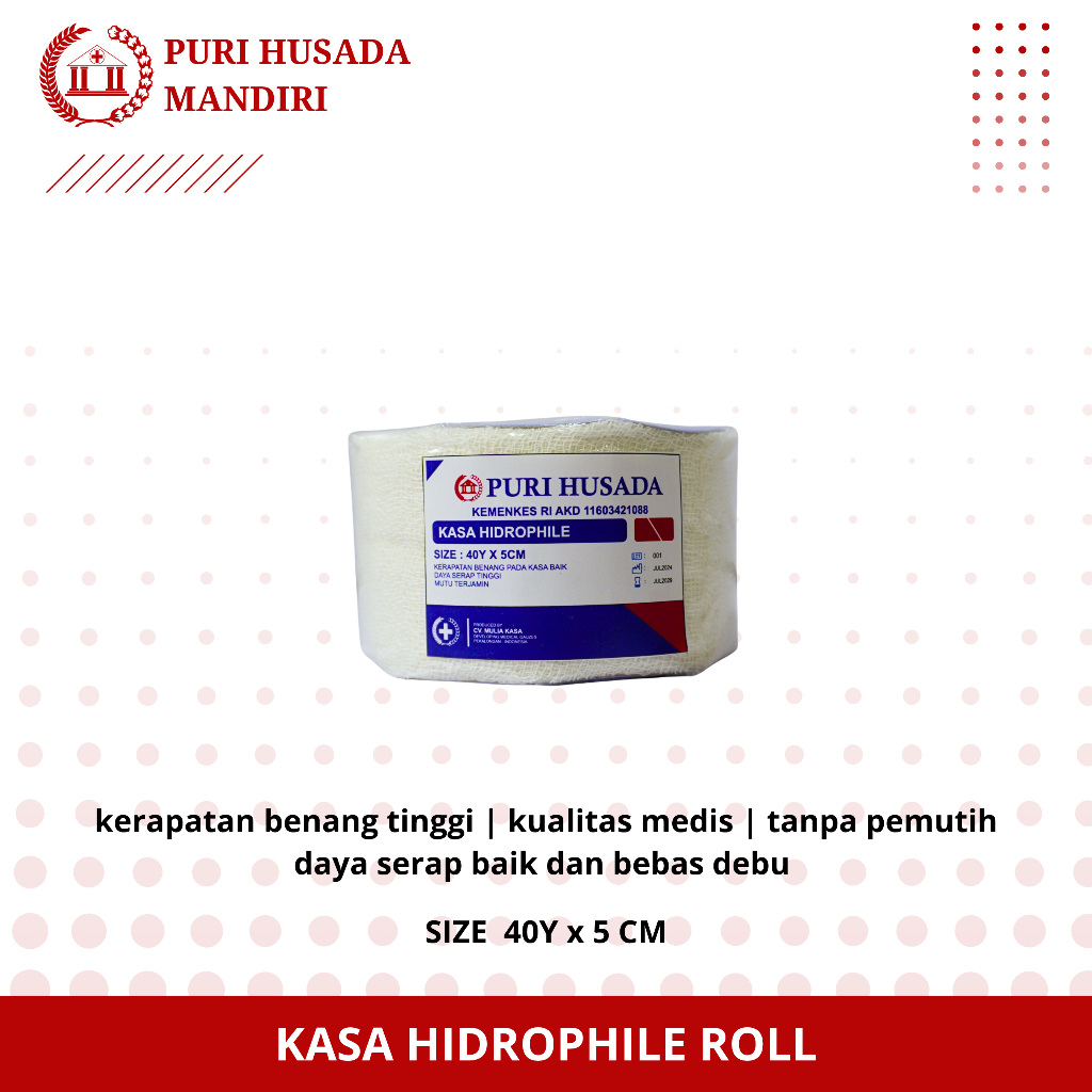 Kasa Roll Hidrofil 40 Yard Berbagai Ukuran | Kasa Steril | Puri Husada