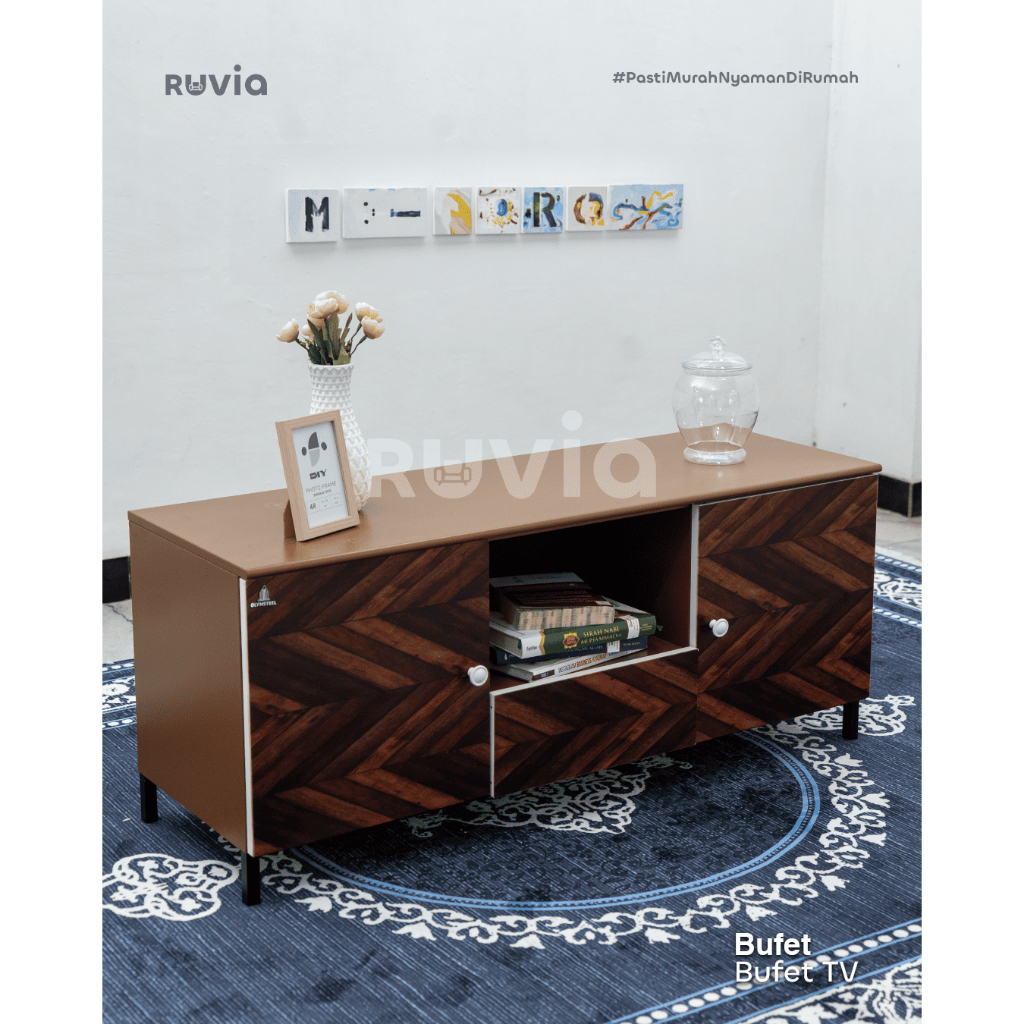 Ruvia Meja TV Minimalis Modern Buffet TV Kayu - Rak Konsole TV Kamar Aesthetic Lemari Pajangan Meja 