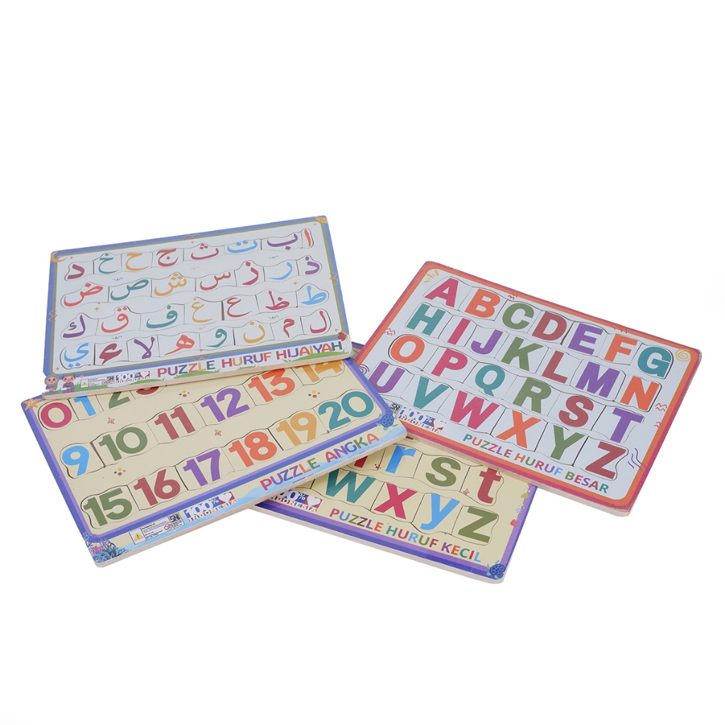 MONTIKIDS || Mainan Edukasi, Puzzle Kayu, Huruf Hijaiyah/Arab, Puzzle Huruf Besar, Huruf Kecil, Puzz