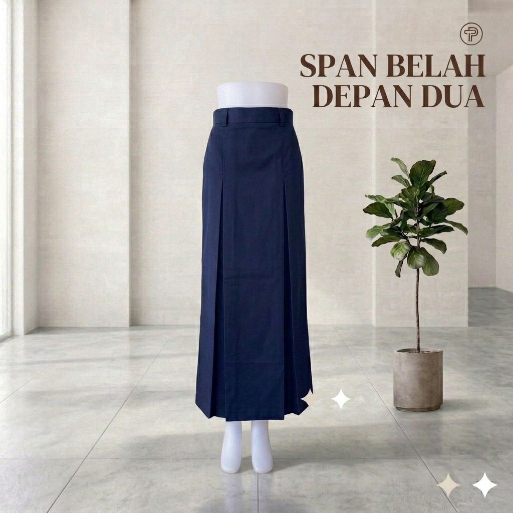 Seragam Sekolah Rok Panjang Biru Dongker Rempel Dua SMP MTs Bahan Kain HIGH TWIS