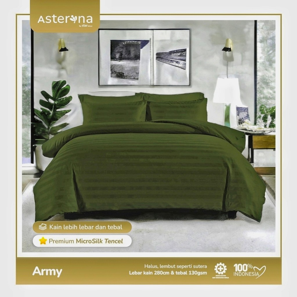 SPREI SET PREMIUM MIKRO TENSEL MOTIF SALUR/GARIS ARMY