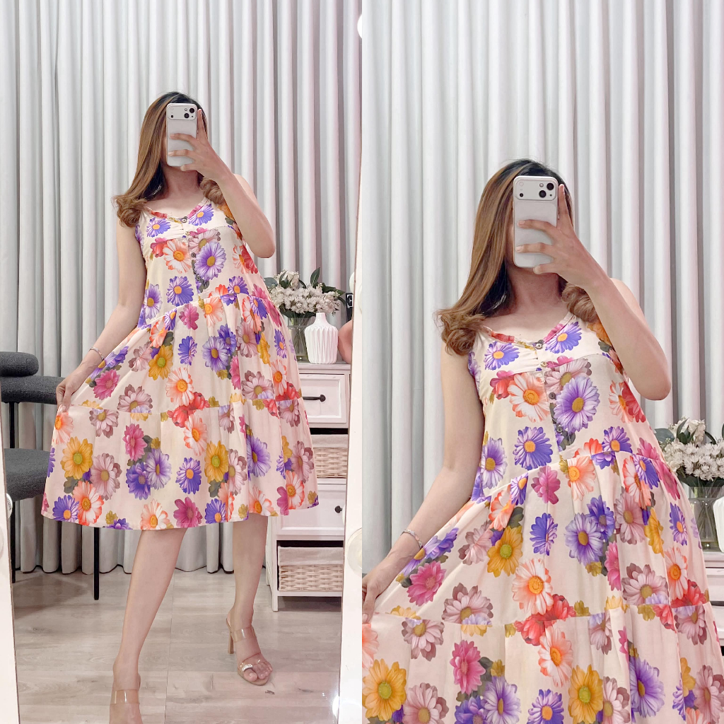 DRESS SALSA/DASTER KEKINIAN/DASTER CANTIK/DASTER RAYON/DRESS BUNGA BUNGA
