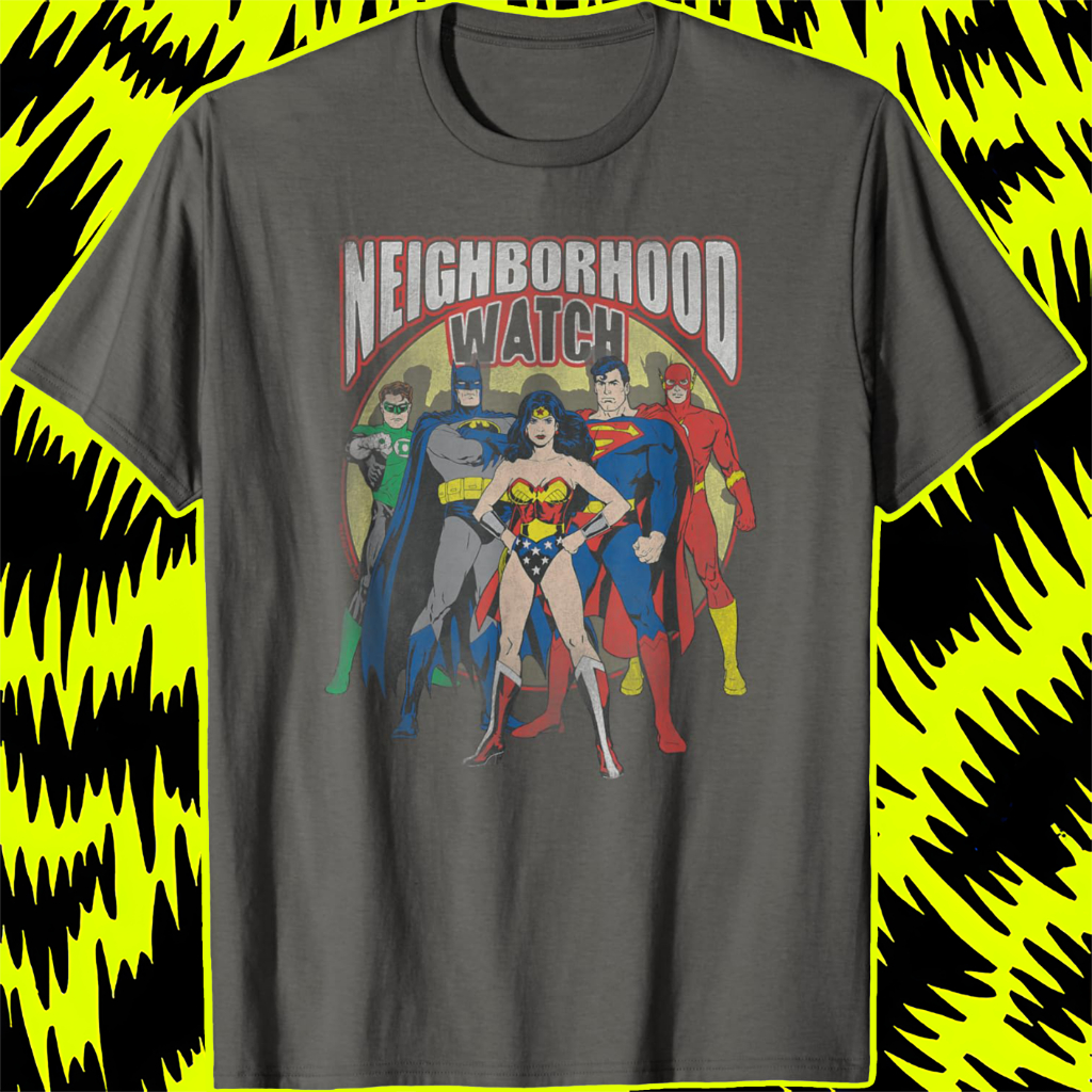 Makeyoushine X Generasi90 Kaos Justice League Neighborhood Watch T-Shirt – Baju Vintage 90s Retro Pr