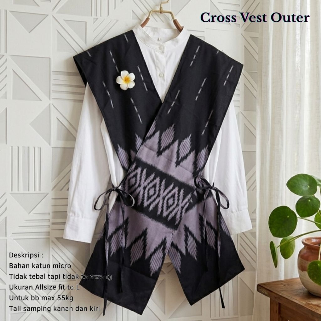 CROSS VEST OUTER TUNIK Tenun | Outer vest batik rompi batik outer rompi simple kekinian motif batik 