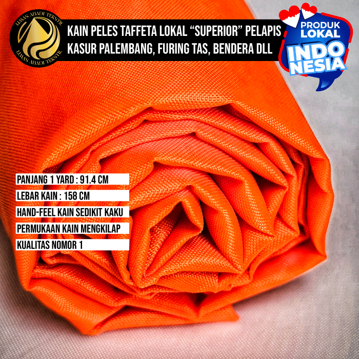 Kain Satin Tafeta Taffeta SUPERIOR (Oranye Skotlite)1 Roll 50 100 yard Bahan Furing Kantong Celana T