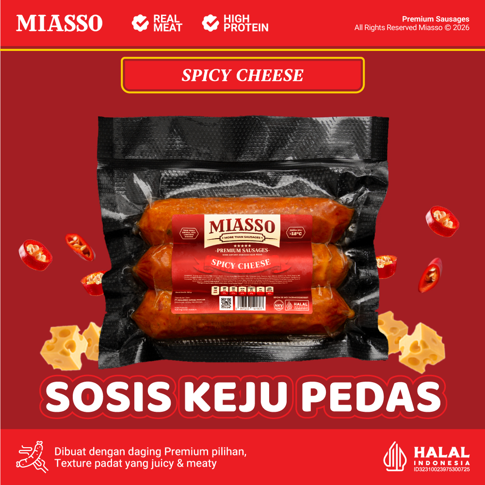 MIASSO - Spicy Cheese | Premium Sausages | Sosis Keju Pedas Halal Frozen Food