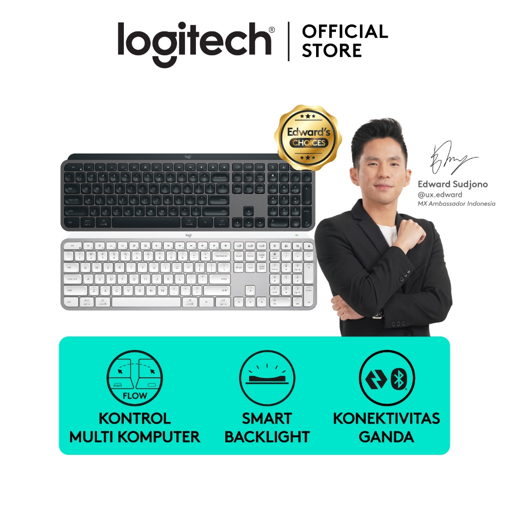 Logitech MX Keys S Keyboard Wireless Bluetooth, Pengetikan Hening yang Mulus, Tombol yang Dapat Dipr