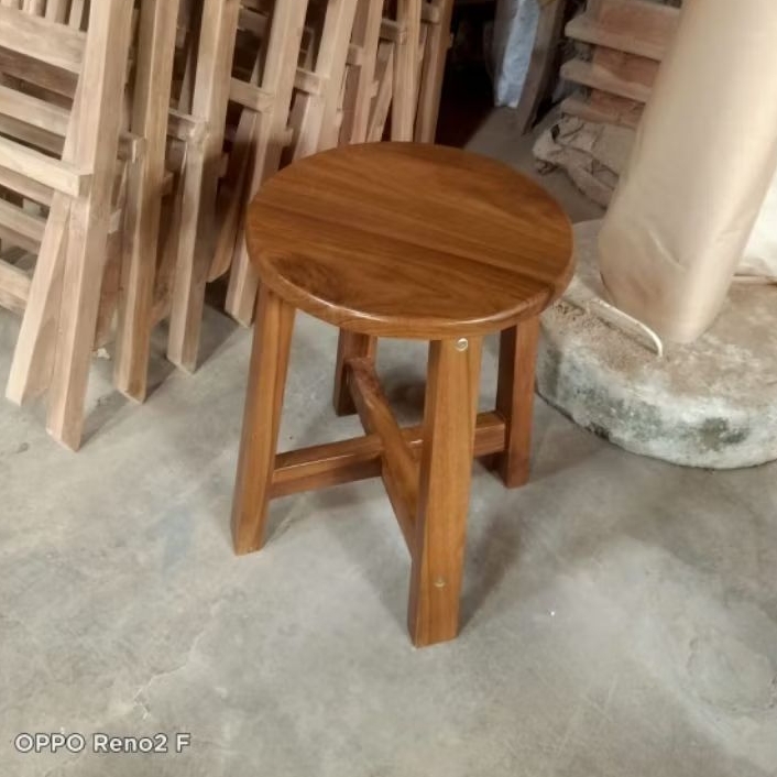 Kursi Stool Bulat Kayu Jati Minimalis Retro