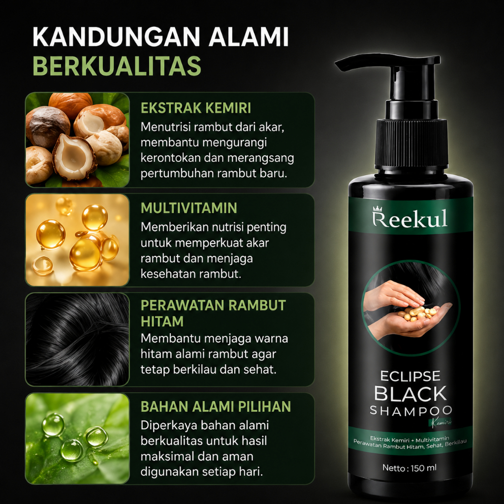 Herbal Shampoo Alami Penghilang uban Eclipse Reekul Eclipse Black Anti Uban Uban Kuat Alami Beruban