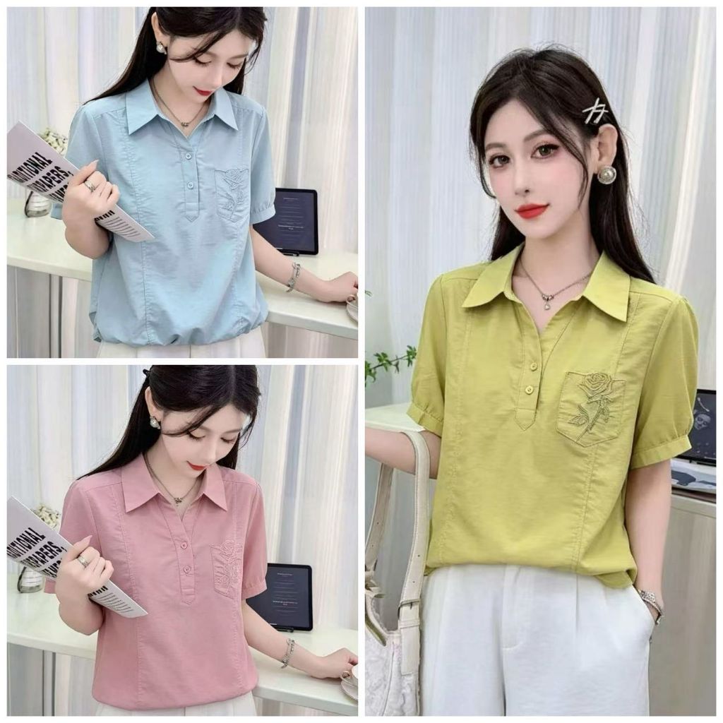 Blouse katun bordir bunga premium import
