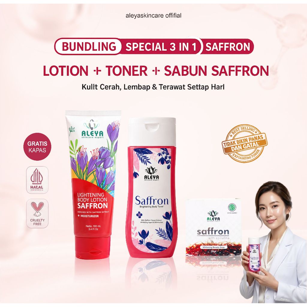 ALEYA SKINCARE Aleya Bundling 3pcs Sabun Toner Lotion Saffron Aleya 220ML Bpom Halal