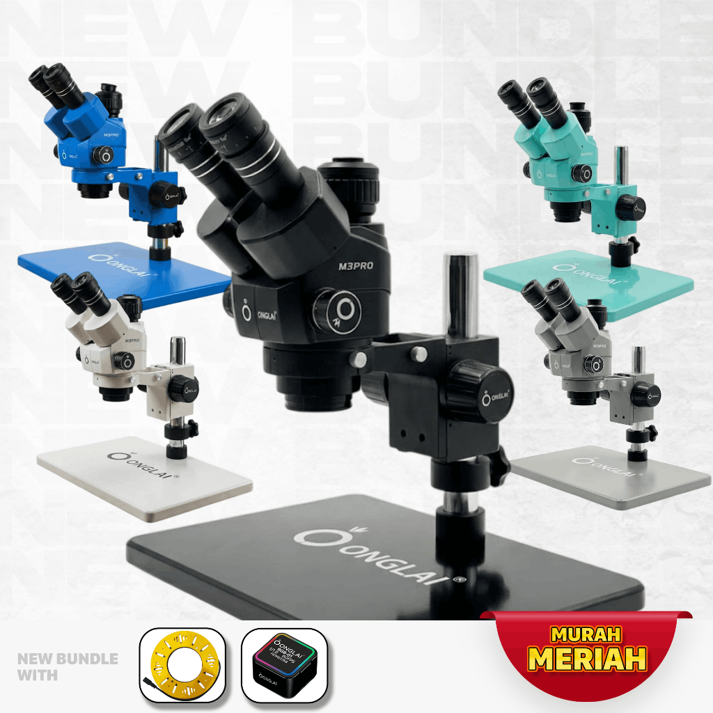 MICROSCOPE M3PRO ONGLAI WARNA HITAM,PUTIH ,BIRU, HIJAU  DAN ABU-ABU BUNDLE WITH LAMPU UFO WARNA KUNI