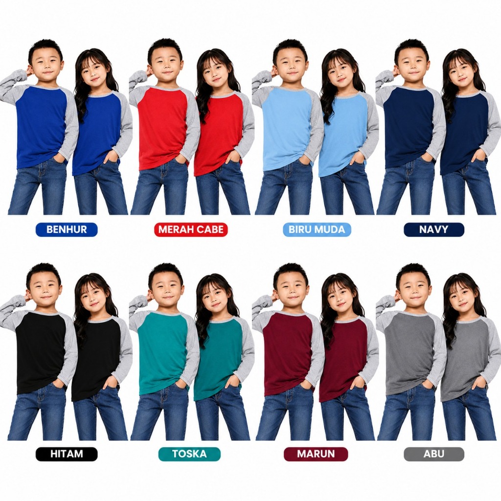 kaos raglan polos anak - raglan anak polos - kaos anak remaja - kaos polos anak - raglan anak