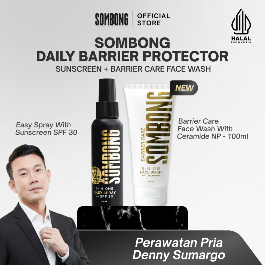 SOMBONG 5-in-1 Daily Barrier Protector - Easy Spray Sunscreen + Barrier Care Face Wash - Sabun Cuci 