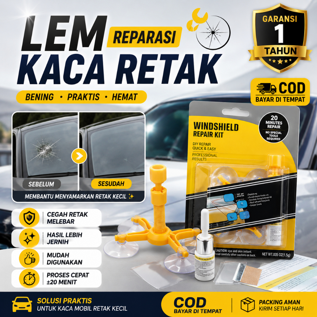 Lem Reparasi Kaca Mobil Aquarium Bening Retak Super Kuat