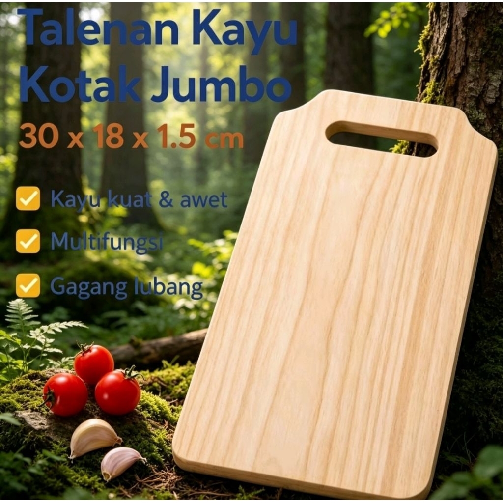 Talenan Kayu Segi Panjang Besar Desain Elegan, Tahan Lama, Anti Jamur Mudah Dibersihkan