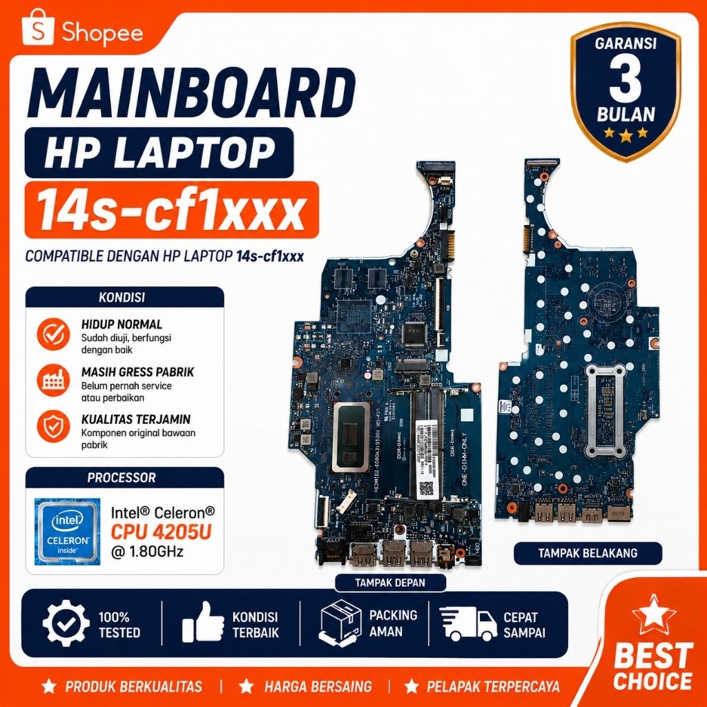 MAINBOARD HP LAPTOP 14S-CF1XXX ORIGINAL CABUTAN - INTEL CELERON 4205U - GARANSI 3 BULAN