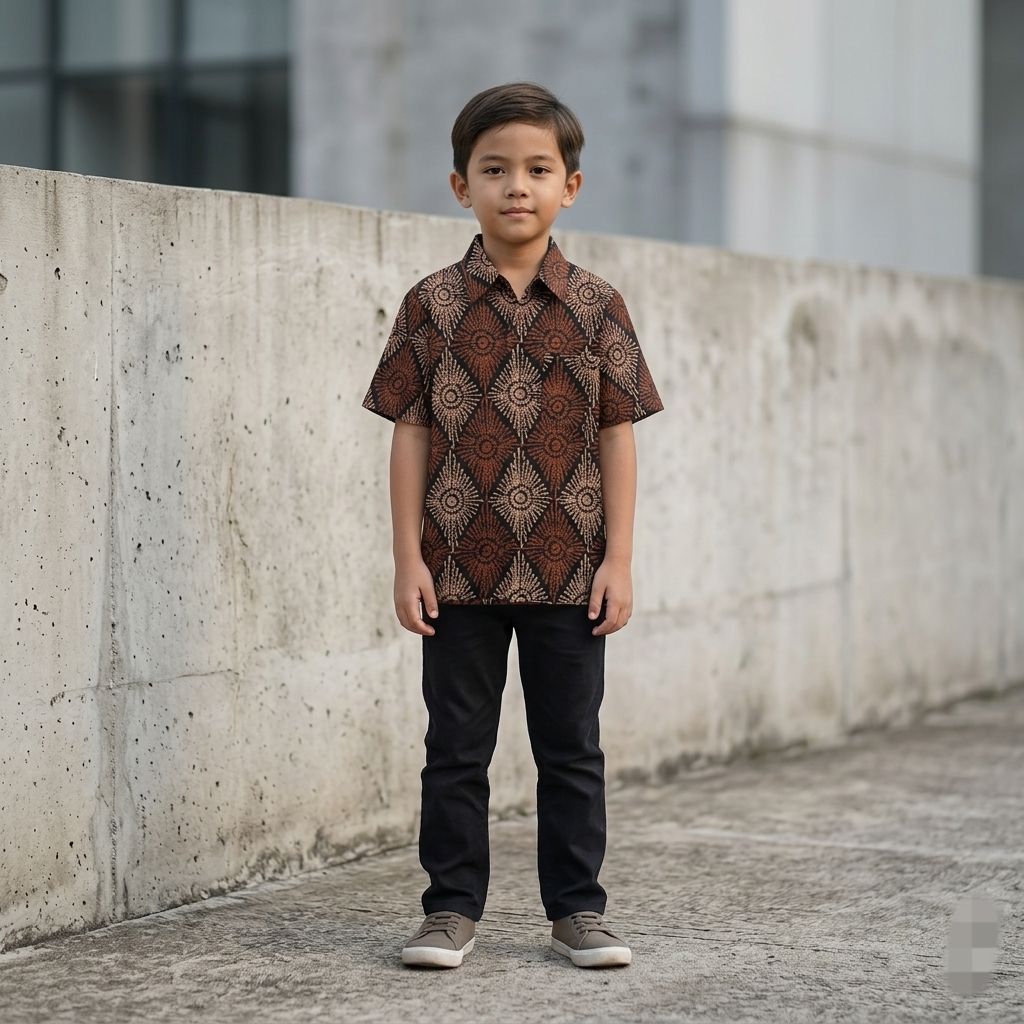 Batik Anak Laki Laki Mahogani Untuk Usia 3-10 Tahun Bahan Katun Signature - Fatih Batik Medan