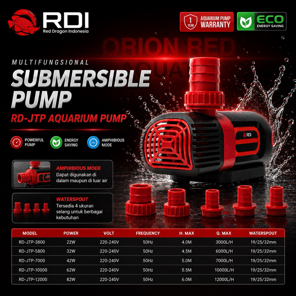 (GARANSI+BONUS) RDI-RD JTP AMPHIBIOUS SUMERSIBLE AQUARIUM PUMP