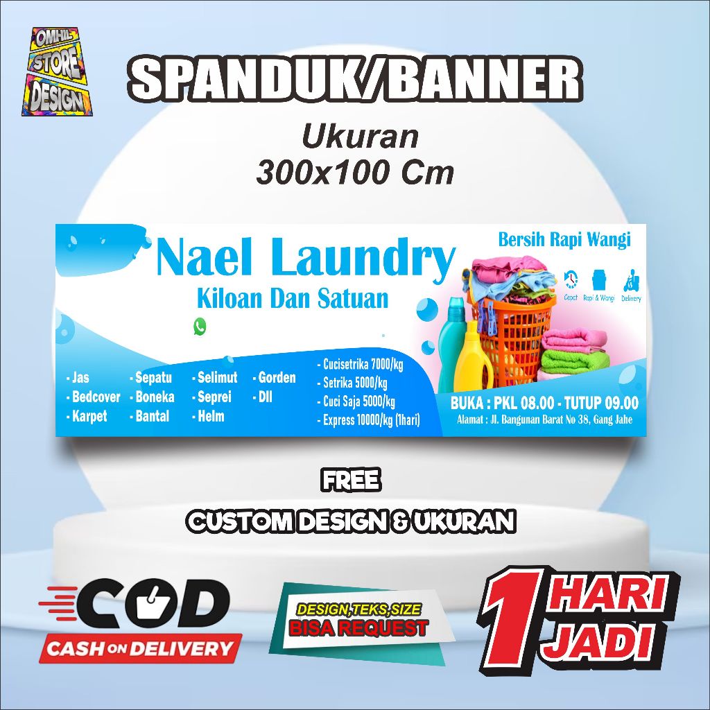 Spanduk Banner 300X100 Cm Laundry Free Custom Design