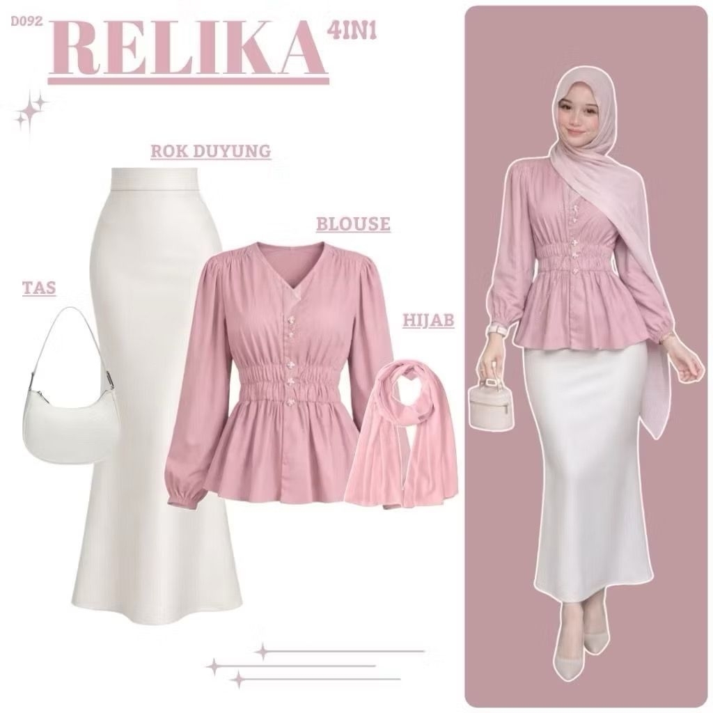 Setelan Wanita Ootd Kondangan 3in1 One Set Wanita / Blouse Wanita + Hijab + Lunar Rok Duyung / Setel