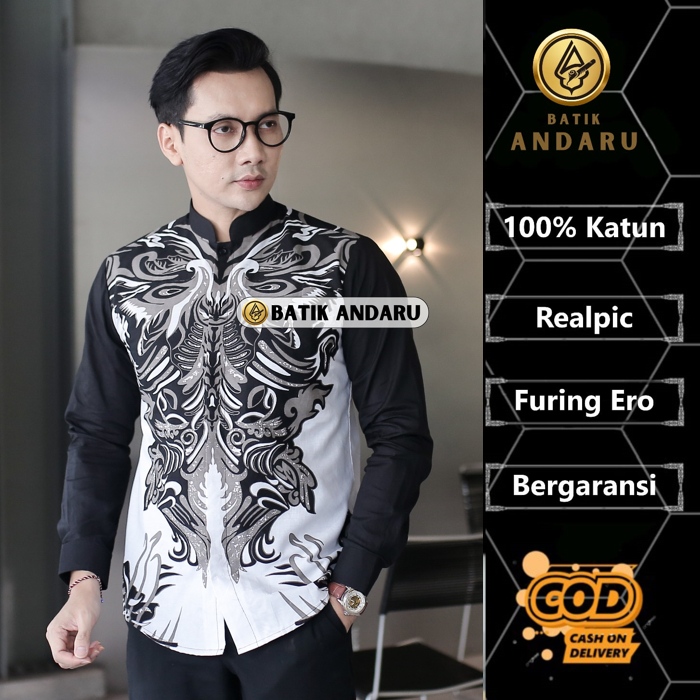 Batik Andaru Koko Aiman Baju Koko Batik Pria Muslim Slim Fit Lengan Panjang Modern Elegant Kemeja Qu