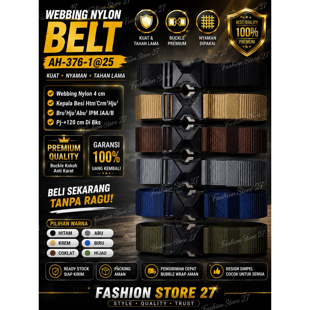 Ikat Pinggang Tactical Pria Nylon Webbing 4cm Gesper Metal Premium Outdoor