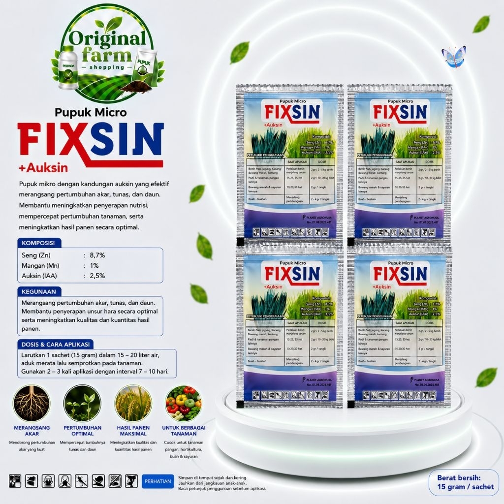 Pupuk Micro + ZPT FIXSIN plus Auksin 15 gram - Multifungsi Meningkatkan Hasil Panen