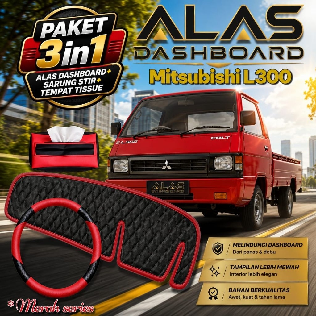 Paket 3 in 1 Mitsubishi L300 | Alas Dashboard + Sarung Stir + Tempat Tissue | Aksesoris Interior Mob