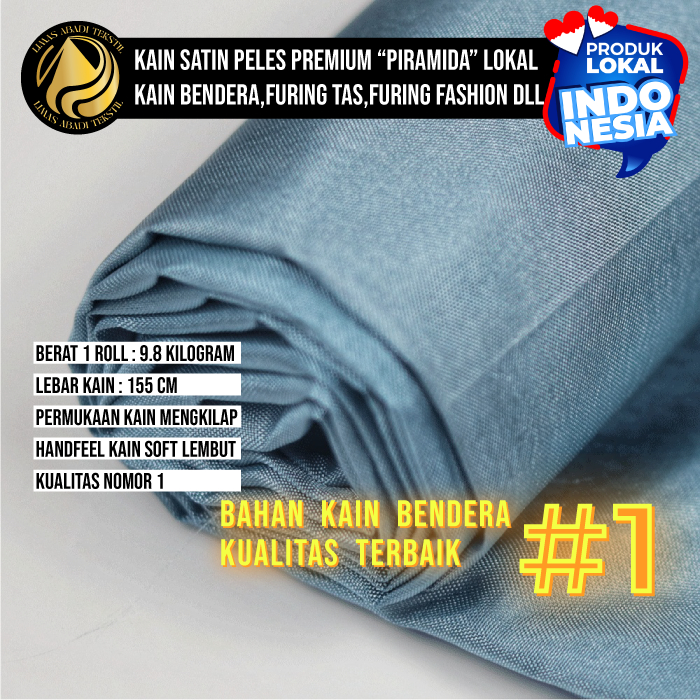 Kain Satin Peles PIRAMIDA (Abu-Abu)1 Roll 50 100 Yard Setara Peles Kahatex Bahan Furing Serbaguna Ta