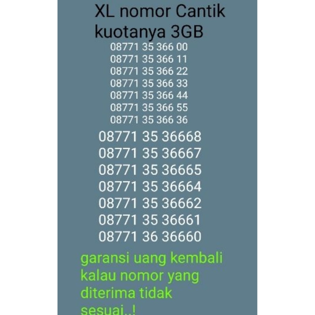 XL nomor cantik murah kuotanya 3GB