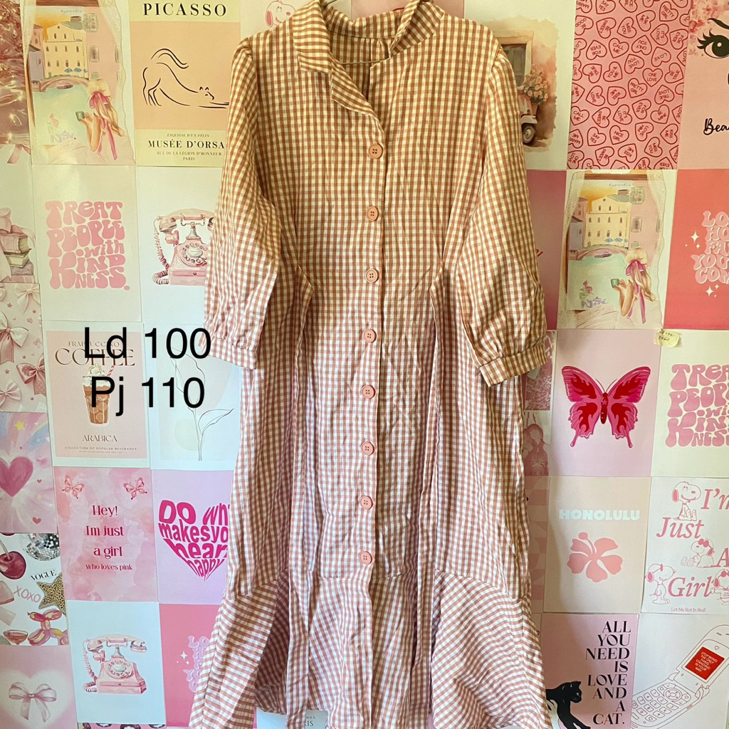 Preloved Gamis Longdress Tartan Wanita Tali Lucu
