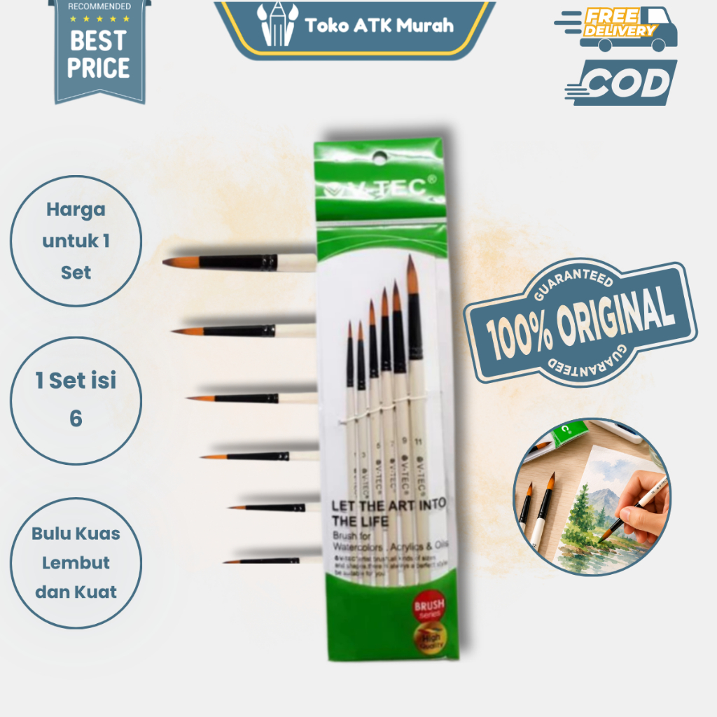 V-Tec Round Brush 0018H Set 6 / Kuas Lukis Set 6