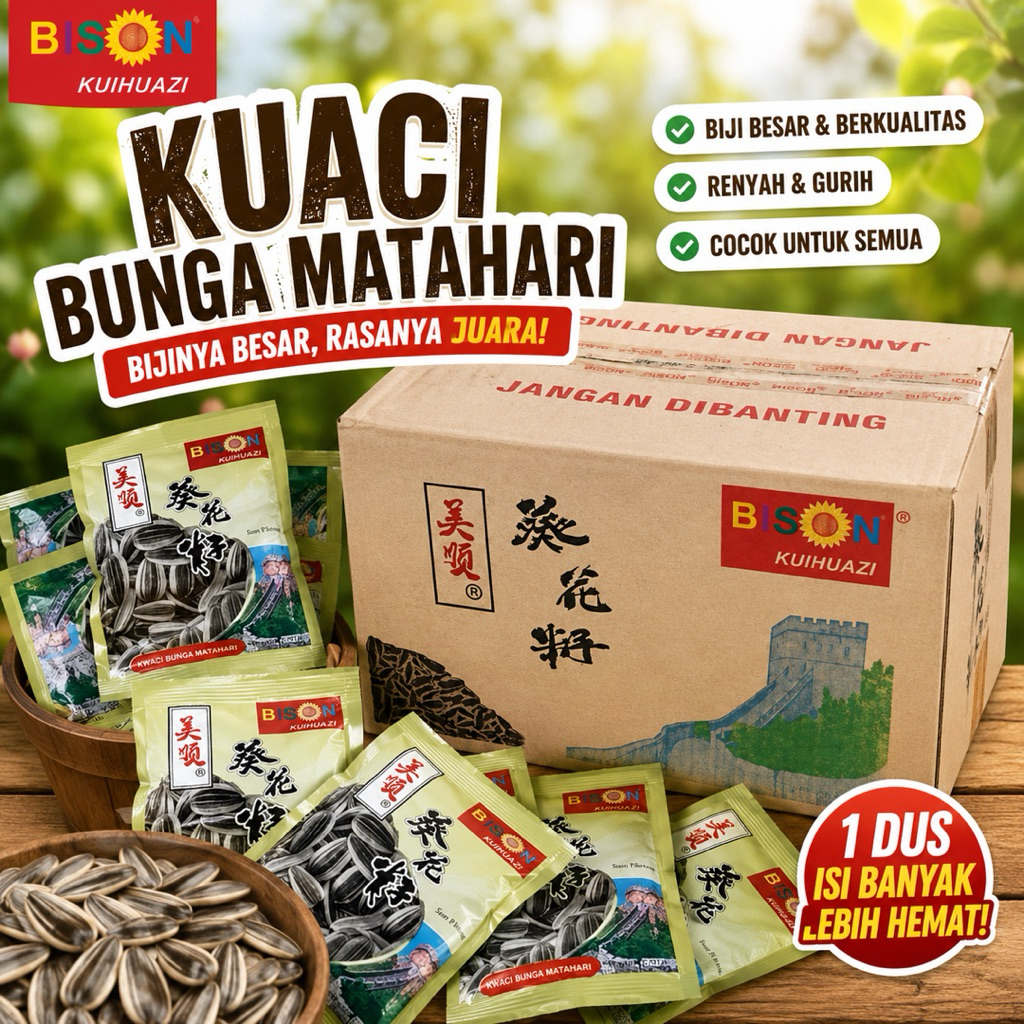(1 Dus) Kuaci/Kwaci Biji Bunga Matahari Bison Termurah / Murah Meriah / Murmer / Snek